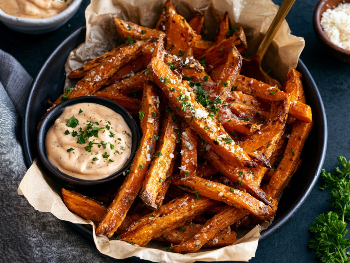 Garlic Parmesan Sweet Potato Fries