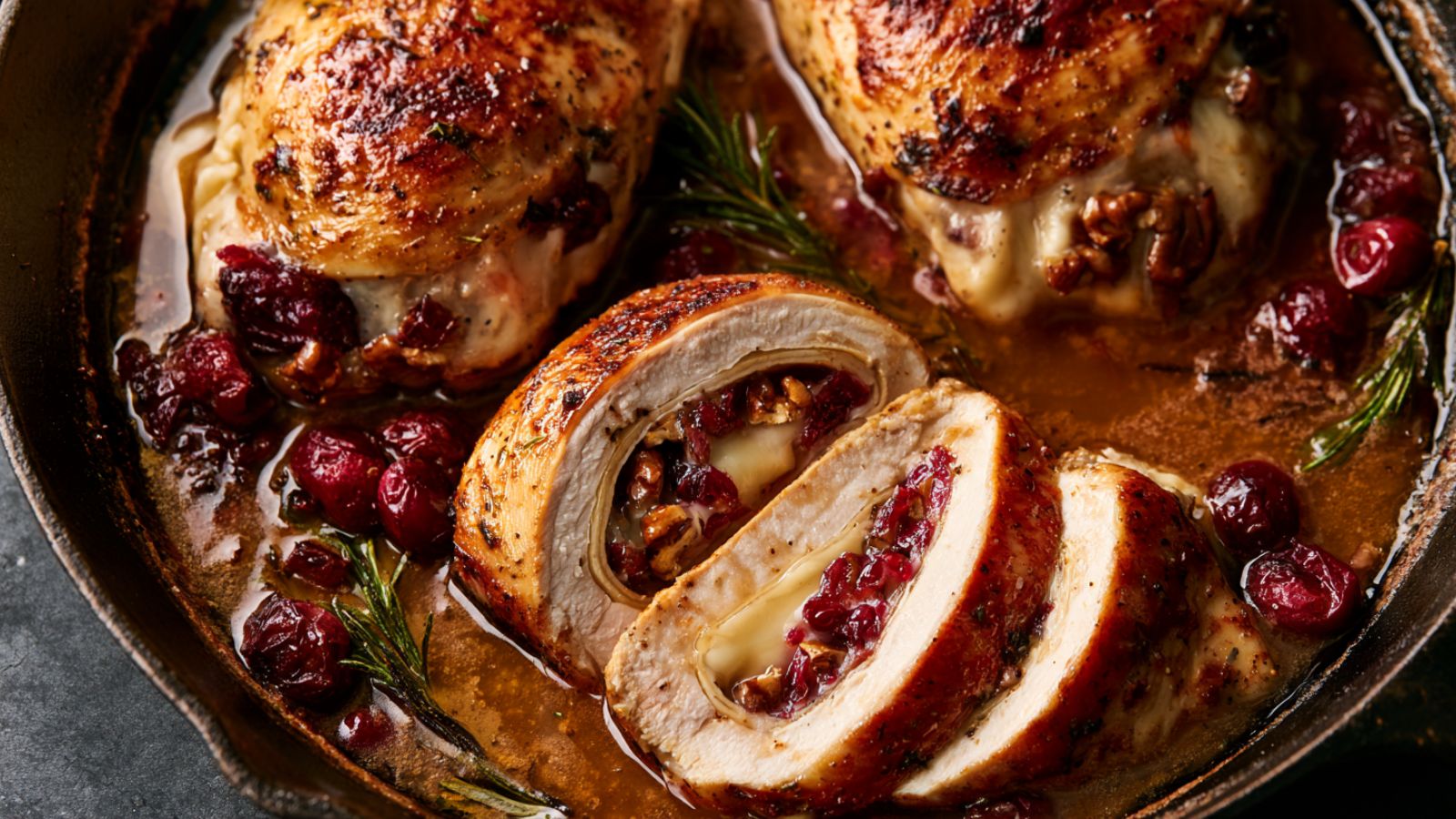 Skillet Cranberry Brie Stuffed Chicken Breasts